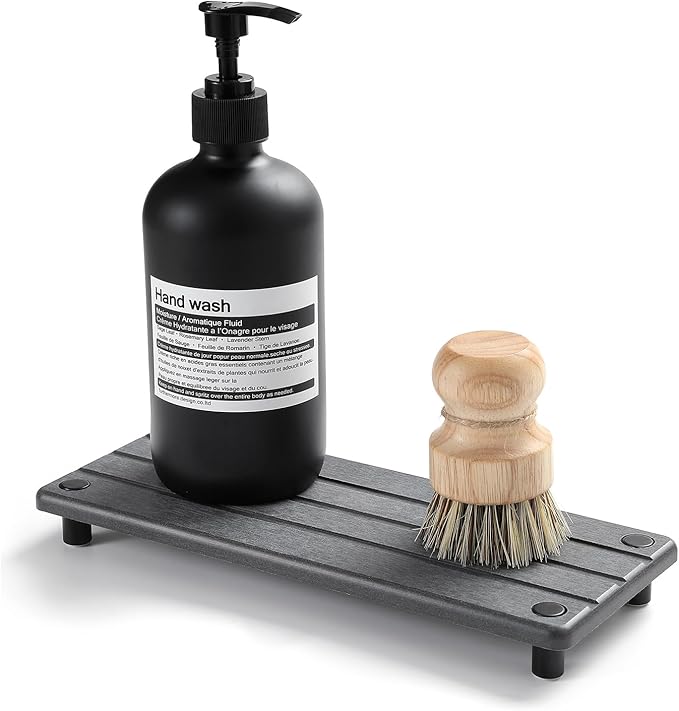 2 Pack Fast Drying Water Absorbing Diatomite Stone Mat Tray for Kitchen & Bathroom Counter - Instant Dry Sink Caddy Organizer - Vanity Holder for Soap and Sponge – Charcoal 10" x 4"