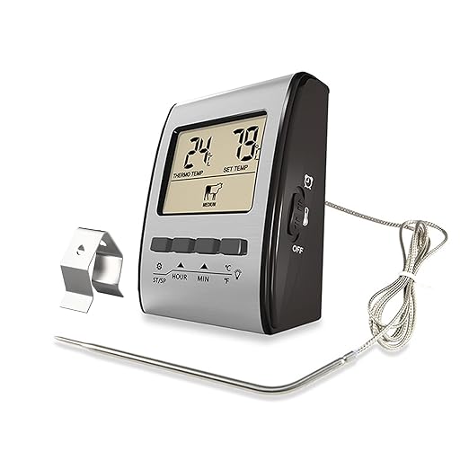 YFL Digital Meat Thermometer with Timer Mode and Backlight, Stainless Steel BBQ Food Thermometer, Premium Cooking Thermometer for Oven BBQ Grill Smoker Beef Turkey Camping & Kitchen Gadgets