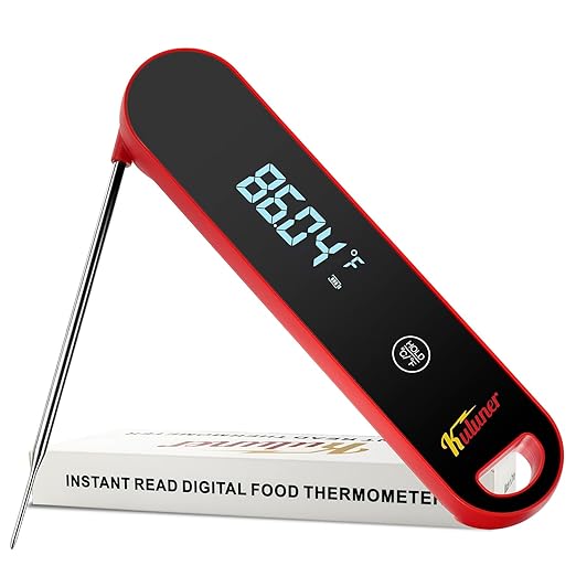 KULUNER The Latest Thermocouple Instant Reading Meat Thermometer Digital,Faster Less Than 0.6 Second Response,IP67 Waterproof Thermometer Suitable for Grilling, Cooking,BBQ Gifts for Men (Red)