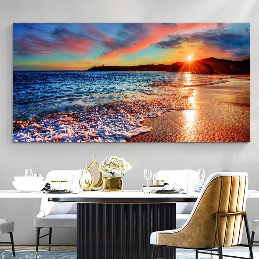 Yxbhhym-Large Pictures for Living Room Wall Art Sunset Beach Artwork for Wall Coastal Room Decor Ocean Canvas Wall Art Seascape Print Painting Sea Poster Bedroom Wall Decor Office Home Decoration