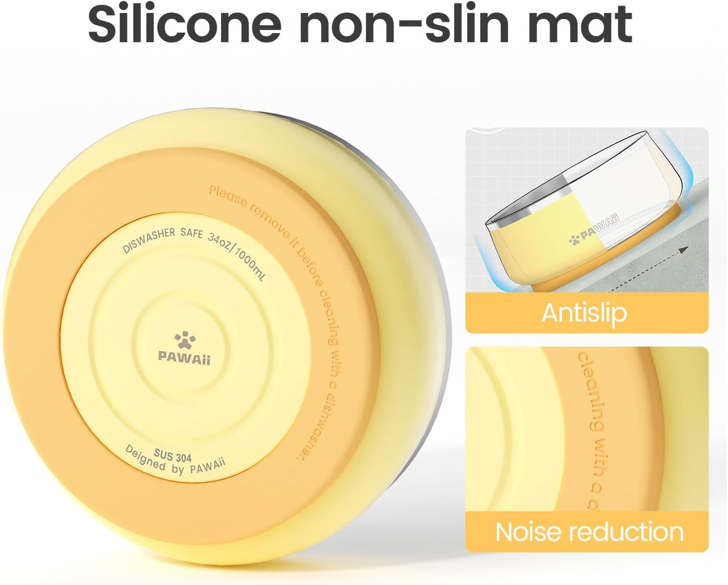 Pawaii Stainless Steel Dog Bowl with Non-Slip Rubber Base & Double Wall Insulation - Durable Design | Includes ID Tag | Dishwasher Safe Food & Water Bowl for All Dogs (34oz)