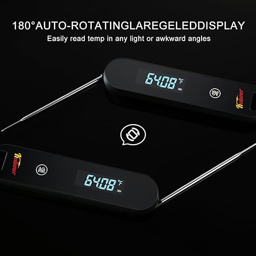 KULUNER The Latest Thermocouple Instant Reading Meat Thermometer Digital,Faster Less Than 0.6 Second Response,IP67 Waterproof Thermometer Suitable for Grilling, Cooking,BBQ Gifts for Men (Black)