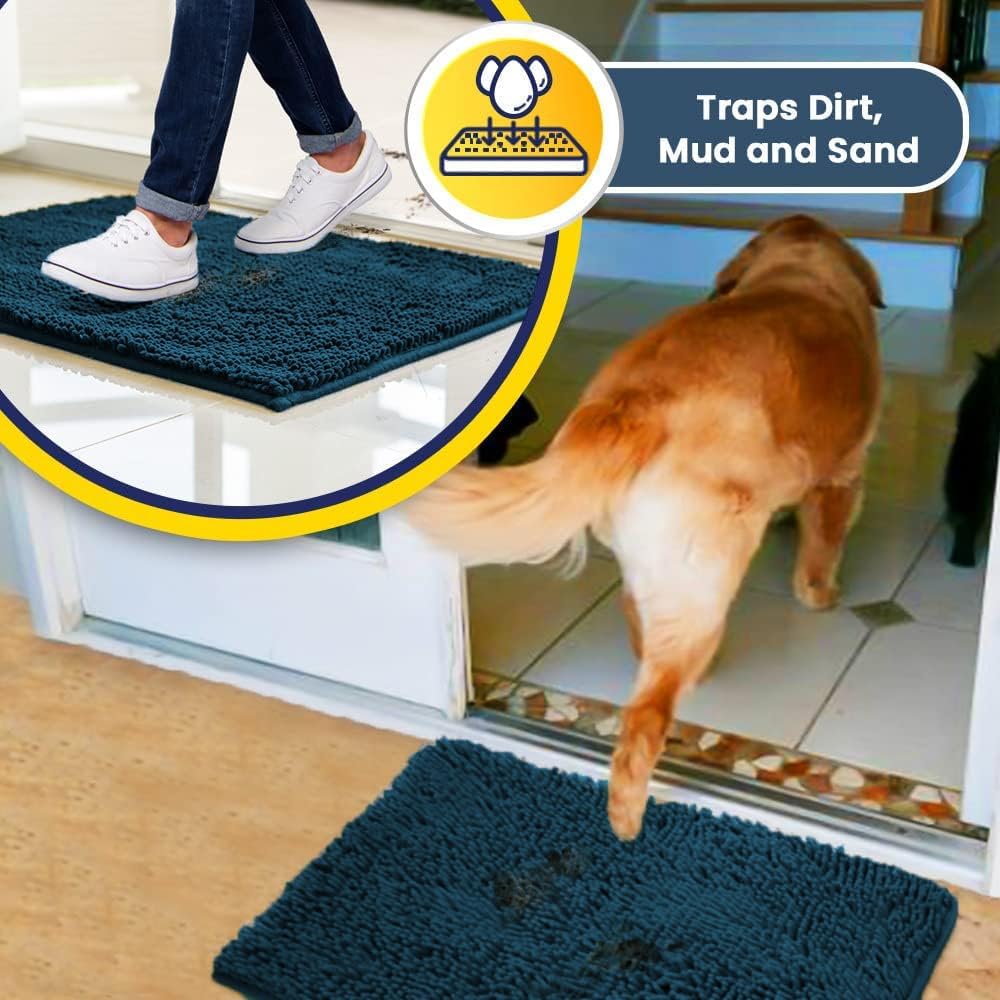 Muddy Mat® Shown on TV–Super Absorbent Microfiber Dog Door Mat for Muddy Paws, Non-Slip Washable Pet Rug, Quick Dry Chenille Entryway Carpet, Machine Washable Indoor Outdoor mat–Atlantic Blue 28"x18"