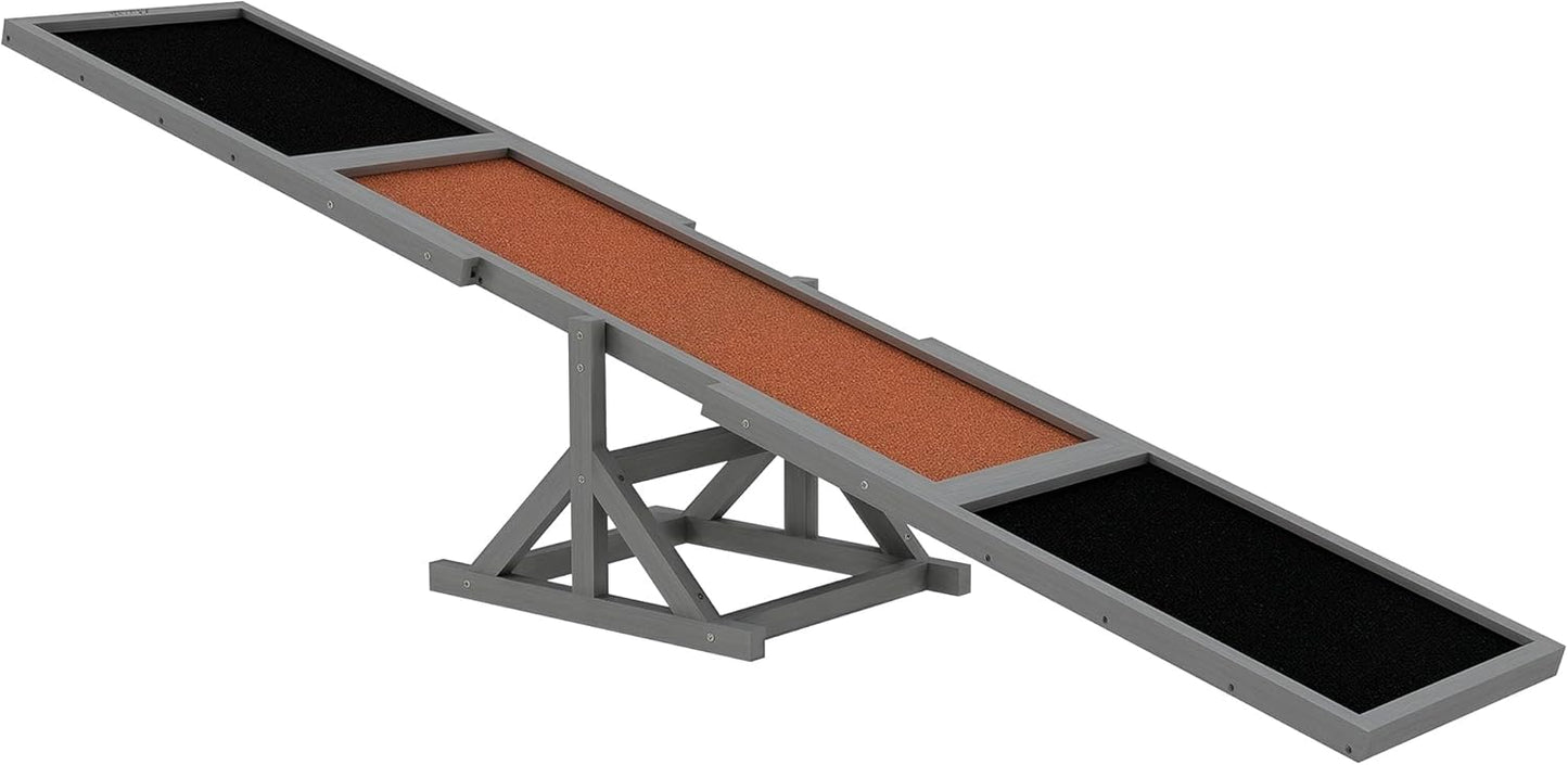 PawHut Wooden Dog Agility Seesaw for Training and Exercise, Platform Equipment Run Game Toy, Weather Resistant Pet Supplies, 83" L x 16" W x 14" H, Gray