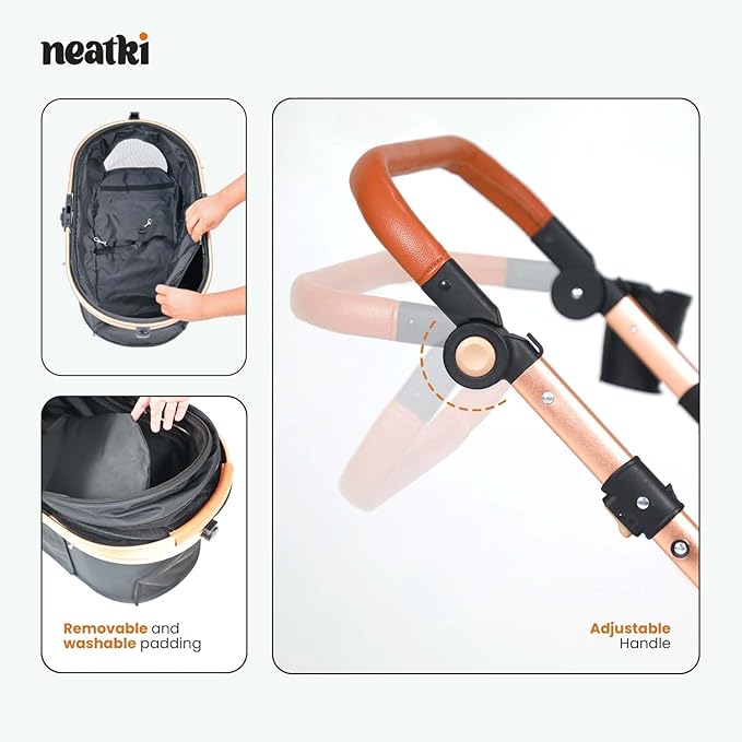 3 in 1 Pet Stroller - Stroller for Small to Medium Dogs and Cats up to 55 lbs, with Detachable Carrier/Car Seat, Foldable and Lightweight, Detachable Cushion + Cup Holder (Black/Gold)