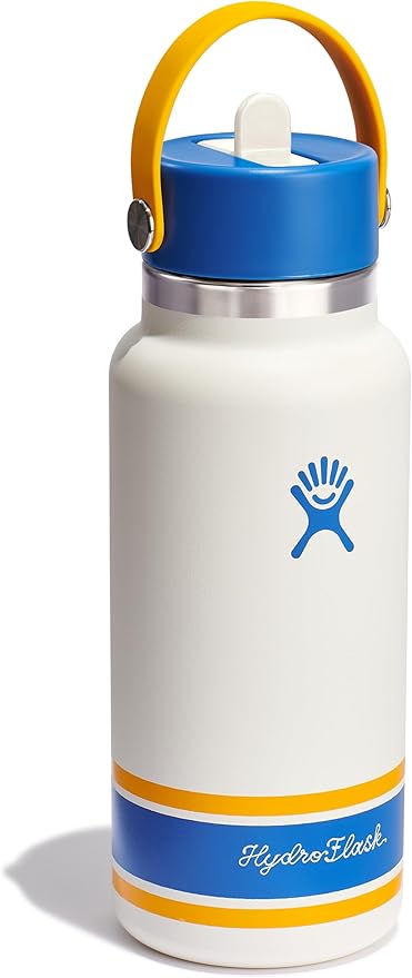 Hydro Flask Water Bottle - Insulated Stainless Steel - Wide Mouth Flex Straw Lid, Non Spill, Leakproof and Refillable in 32 Oz Campus Ivory