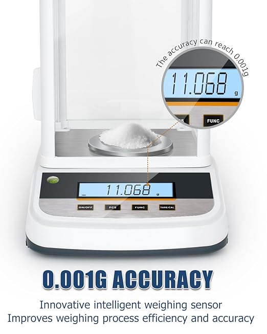 500g Analytical Lab Balance with 0.001g Ultra-Precision, Digital Scale Multi-Functional Units Plug-in Exclusive 500g Weight - Ideal for Laboratories, Research, Industrial, Kitchen, Food, Jewelry