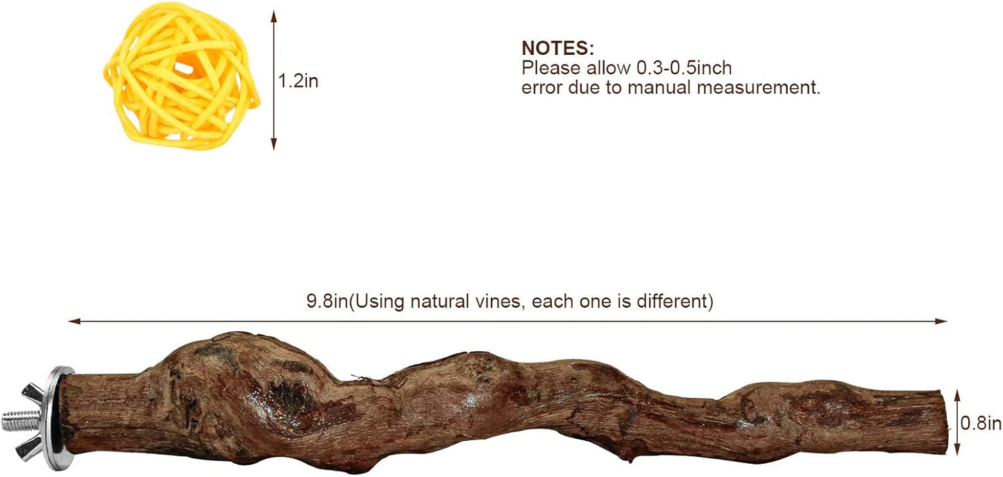 2 Packs Parrot Perch Stand,Natural Grapevine Wood Perch Parrots Cage Perch Toys Suitable for Small or Medium Parrots Parakeets Cockatiels Conures Lovebirds in Cage Accessories Supplies (Style-1)