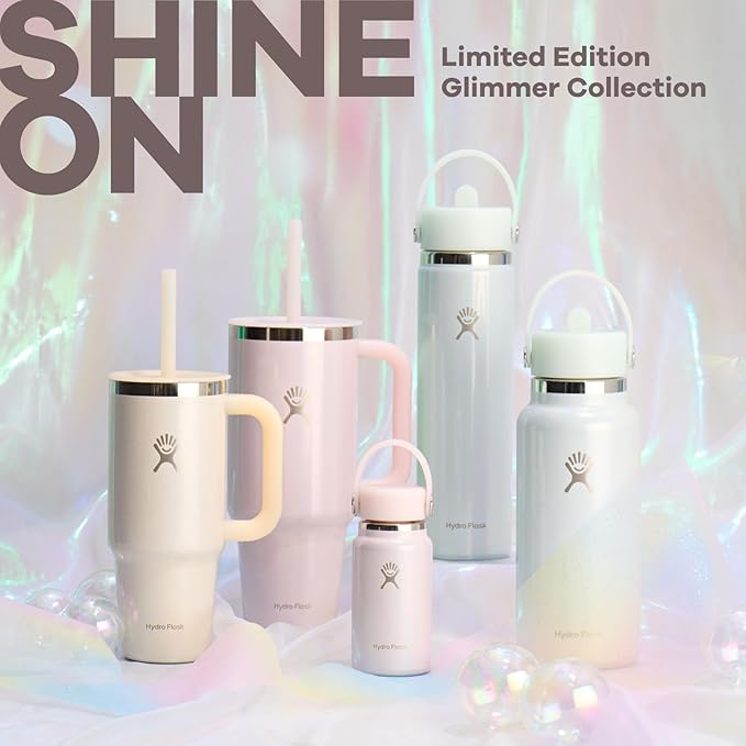 Hydro Flask Water Bottle - Insulated Stainless Steel - Wide Mouth Flex Straw Lid, Non-Spill, Leakproof and Refillable in 32 Oz Glimmer Blue