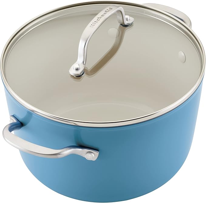 KitchenAid Hard Anodized Ceramic Nonstick Cookware Pots and Pans Set, 9 Piece - Blue Velvet