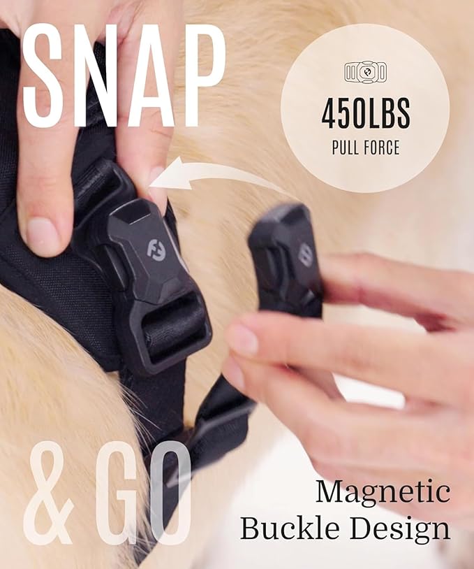 2025 New Edition, Fei & Eve MagEase Dog Harness - 3-Second Magnetic Buckles | 3-Point No-Pull Control | Heavy-Duty 900D Nylon | Dual Safety Handles | Breathable Mesh | Adjustable Fit | X-Large, Pink