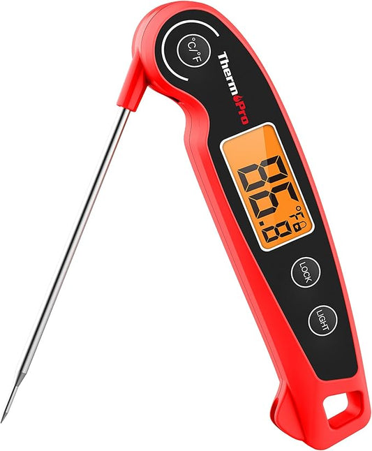 ThermoPro TP605 Instant Read Meat Thermometer for Cooking, Waterproof Digital Food Thermometer with Large Backlit LCD, 180° Foldaway Probe Kitchen Thermometer for Grilling, Smoking & Candy Making