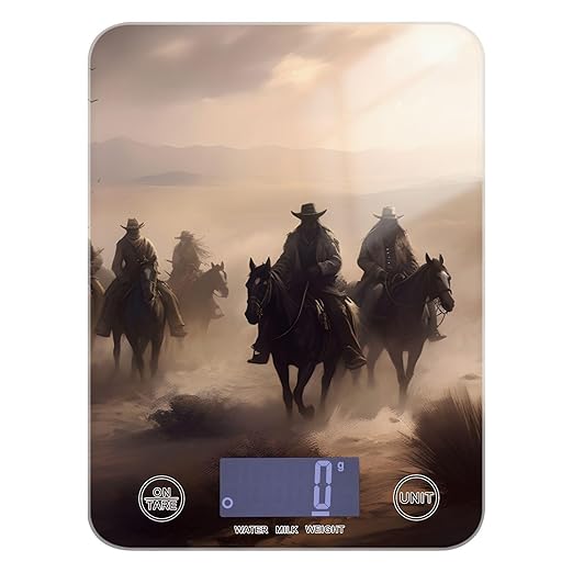 Digital Food Scale Cowboy Western – Fashion Design, 11lb/0.01oz, Tempered Glass, Kitchen Scales with LCD Display for Baking & Cooking, Batteries Not Included