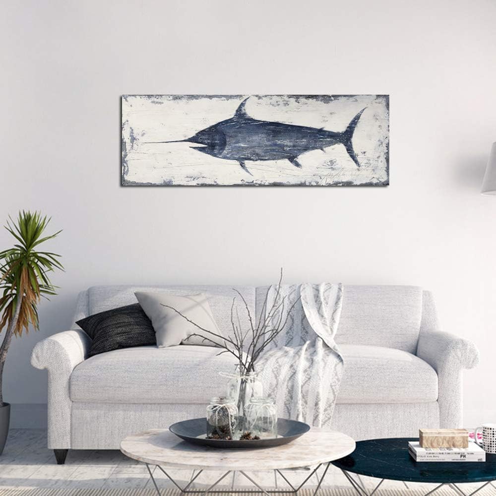 Yihui Arts Fish Canvas Art Wall Decor Blue Marlin Bursts Pictures for Living Room Contemporary Paintings Artwork House Decor