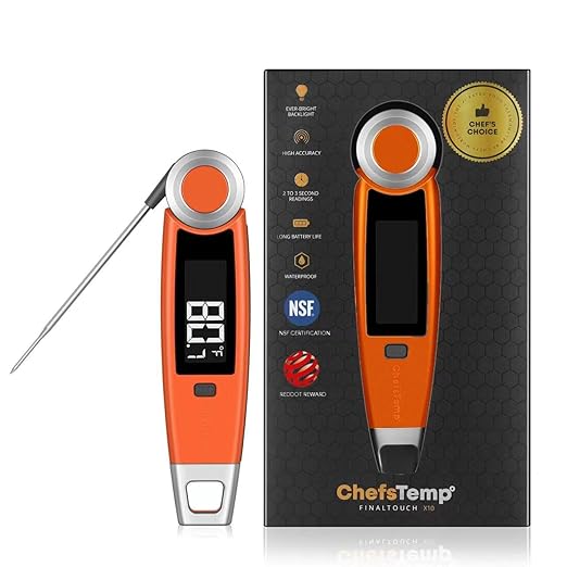 Finaltouch X10 Instant Read Digital Meat Thermometer NSF Certified Waterproof Professional for Cooking Grilling BBQ Baking Candy Oil with Rotating Probe and Backlit Display (Tangerine Tart)