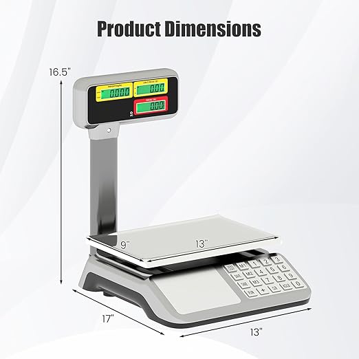 S AFSTAR Price Computing Scale with Pole Display, 88 lb Commercial Food Scale with Stainless Steel Platform, Rechargeable Battery, Tare & Count Function, Digital Market Scales for Retail Outlet, Meat