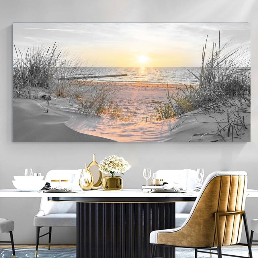 Yxbhhym-Black and White Beach Wall Art Decor for Living Room Sunset Coastal Wall Décor Large Picture Ocean Room Decor Seascape Artwork Sea Scene Painting Print Framed Office Bedroom Decorations