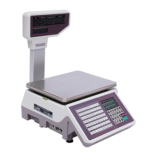 Label Printing Scale, 66Lbs Electronic Price Computing Scale with Pole Display Dual TD Thermal Label & Receipt Printer Commercial Barcode Scale for Supermarket Fruit Candy Snack Hot Pot Seafood Shops