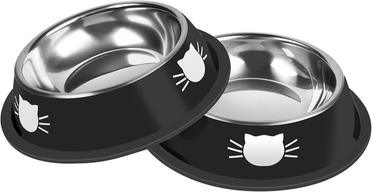 2Pcs Cat Bowls Non-Slip Stainless Steel Small Cat Food Bowls Unbreakable Thicken Cat Feeder 7 Oz Cat Dishes Suitable for Indoor Small Pets Removable Rubber Base Easily Clean Lovely Color