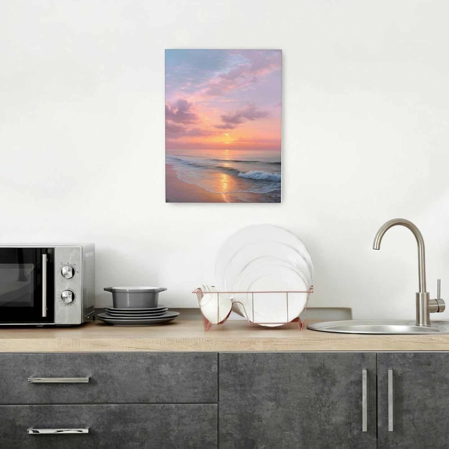 Beach Sunset Wall Art Ocean Coastal Scenery Wall Decor Seascape Picture Canvas Landscape Painting Print Framed Artwork Decorations for Living Room Office Bedroom Kitchen 12"x16"