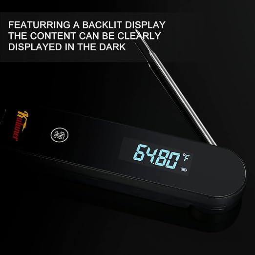 KULUNER The Latest Thermocouple Instant Reading Meat Thermometer Digital,Faster Less Than 0.6 Second Response,IP67 Waterproof Thermometer Suitable for Grilling, Cooking,BBQ Gifts for Men (Black)