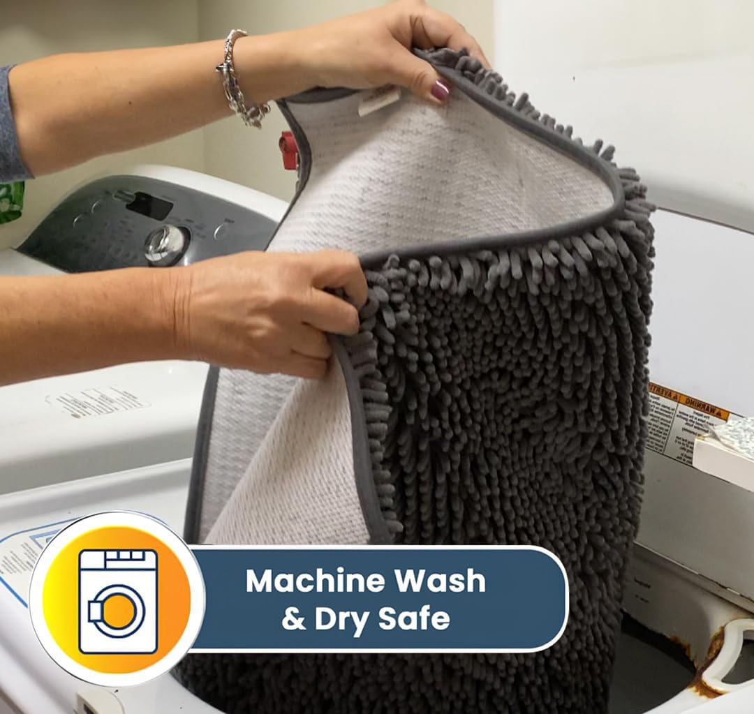 Muddy Mat® Original Dog Door Mat for Muddy Paws, Super Absorbent Microfiber, Non-Slip Washable Pet Rug, Quick Dry Chenille Entryway Carpet, Machine Washable Indoor Outdoor mat, Grey 24"x96"