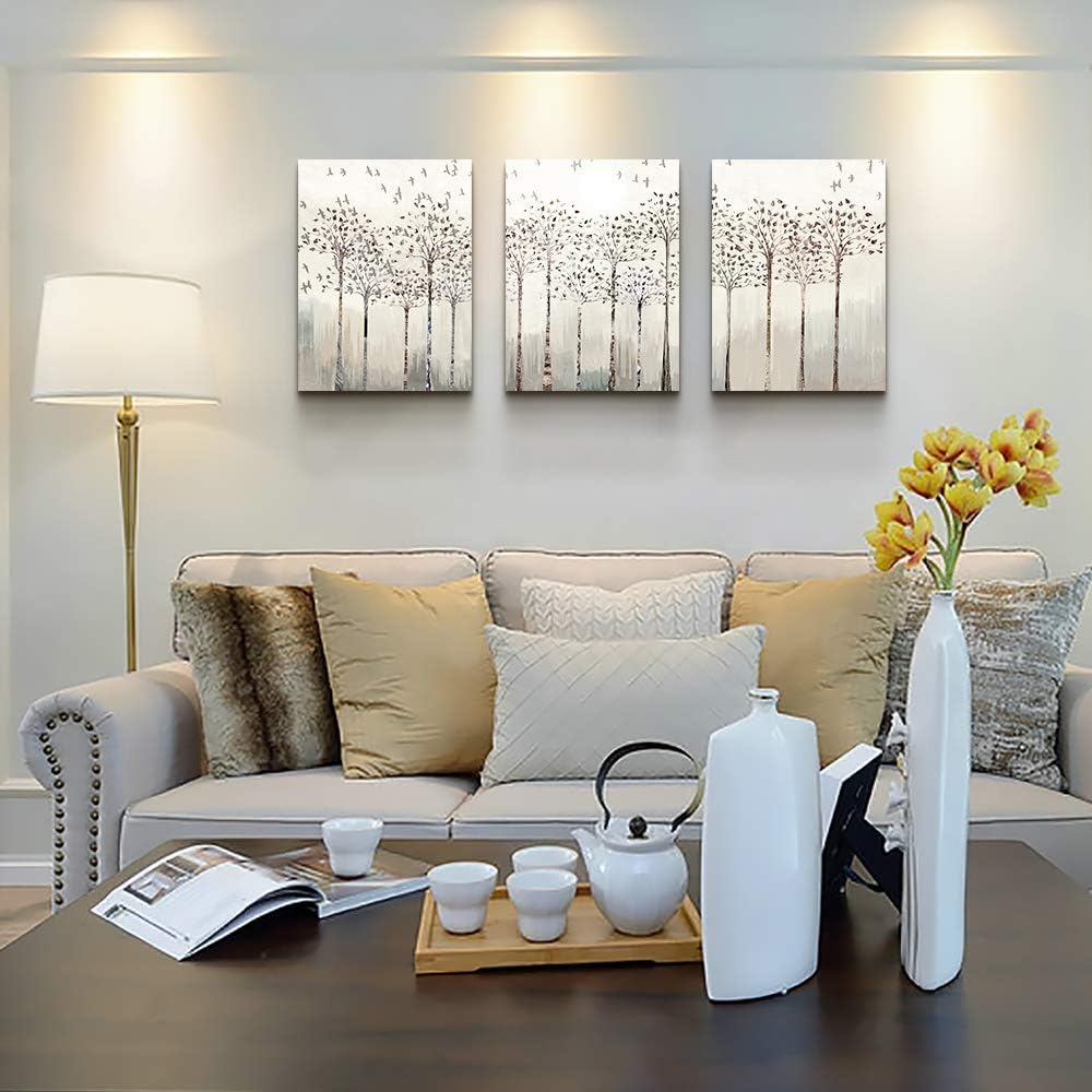 Trees And Birds Abstract Paintings Canvas Prints Wall Art For Bedroom Bathroom Wall Decor Office Artworks Pictures Wall Decorations For Living Room,3 Piece Sunrise And Sunset Modern Home Decoration