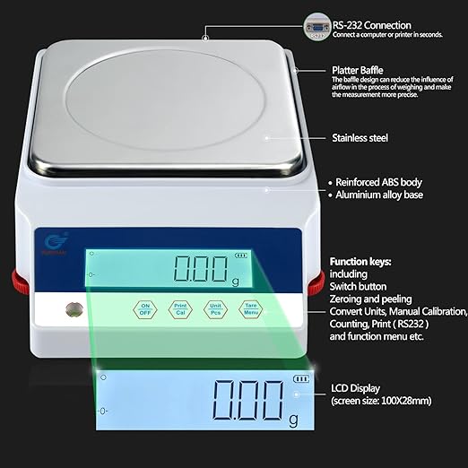 Lab Balance Scale 3000gx0.01g High Precision Electronic Digital Analytical Balance Gram Scale .01g Accuracy Gn DWT GSM Unit Laboratory Kitchen Jewelry Scientific Gold Industrial Postal Scales