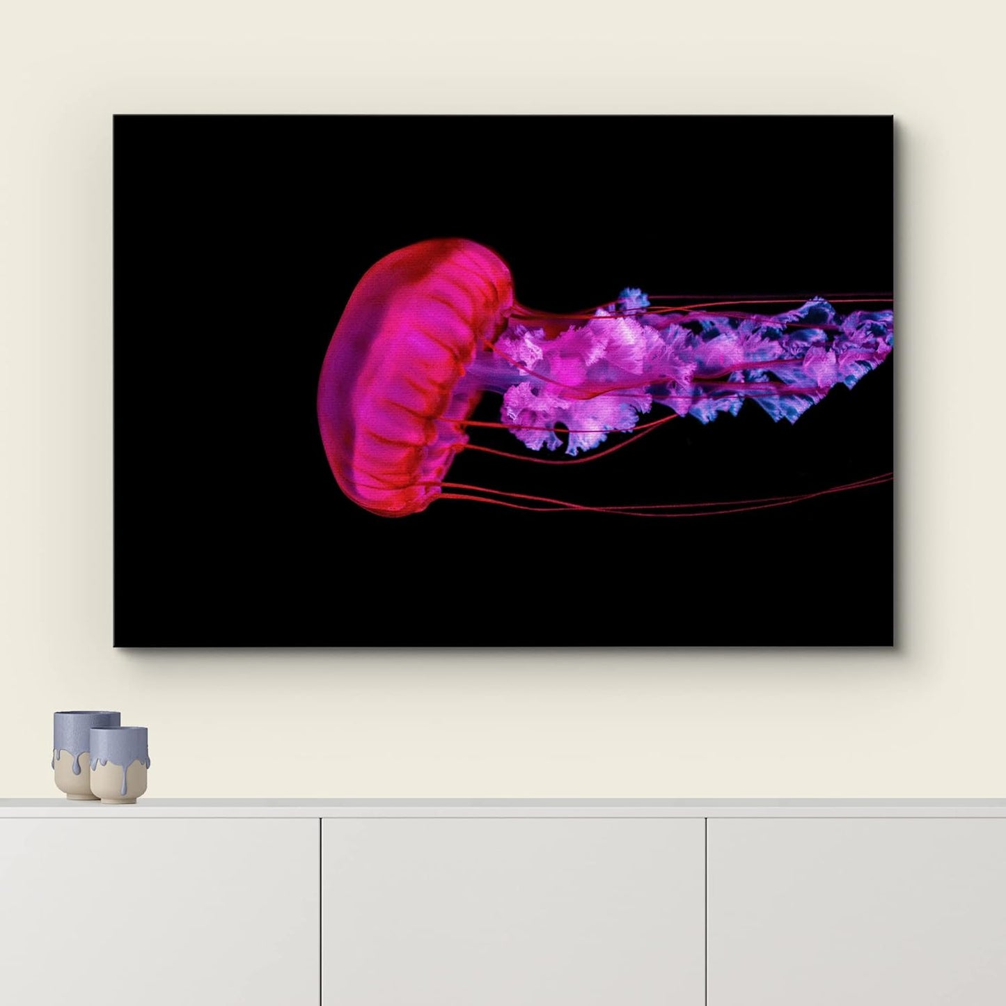 wall26 Canvas Print Wall Art Underwater High Contrast Pink Jellyfish Sea Nature Animals Photography Realism Rustic Scenic Landscape Wilderness Colorful for Living Room, Bedroom, Office - 12"x18"