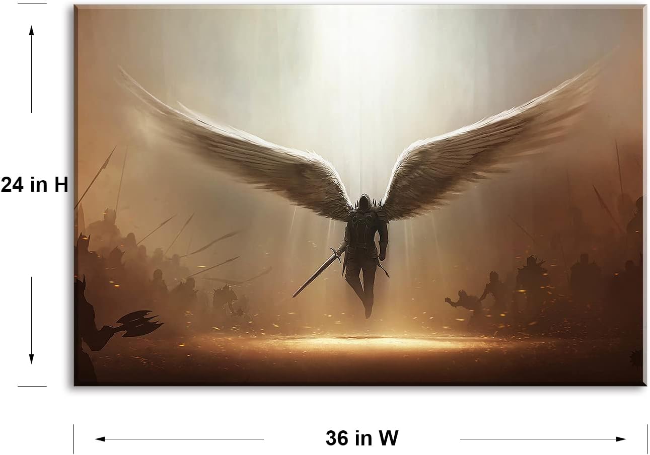 Fantasy Angel Stretched Canvas Wall Art for Living Room Bedroom Home Decoration,Abstract Anime Picture Print Painting Decor Artwork,Mysterious Wing Man Gallery Wrapped Gift,Inner Frame 24x36 Inches