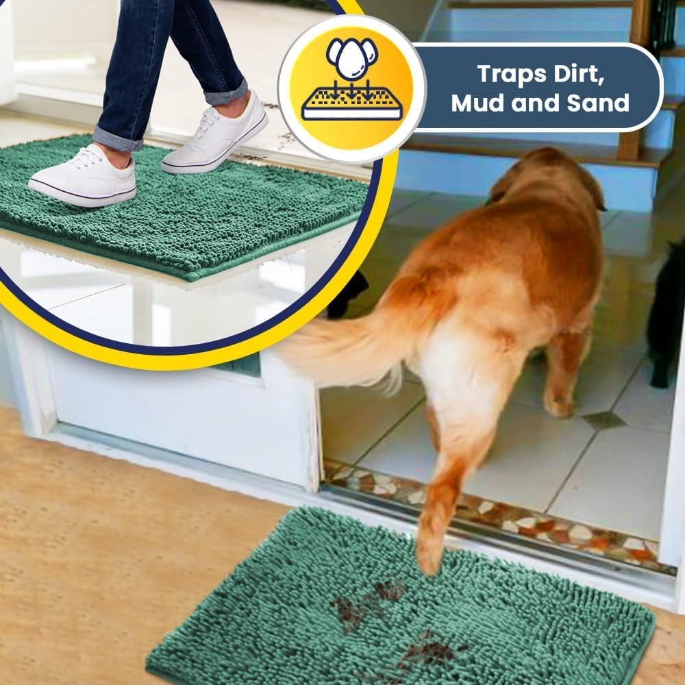 Muddy Mat® AS-SEEN-ON-TV Highly Absorbent Microfiber Door Mat and Pet Rug, Non Slip Thick Washable Area and Bath Mat Soft Chenille for Kitchen Bedroom Indoor and Outdoor - Seafoam Green 36" x 120"