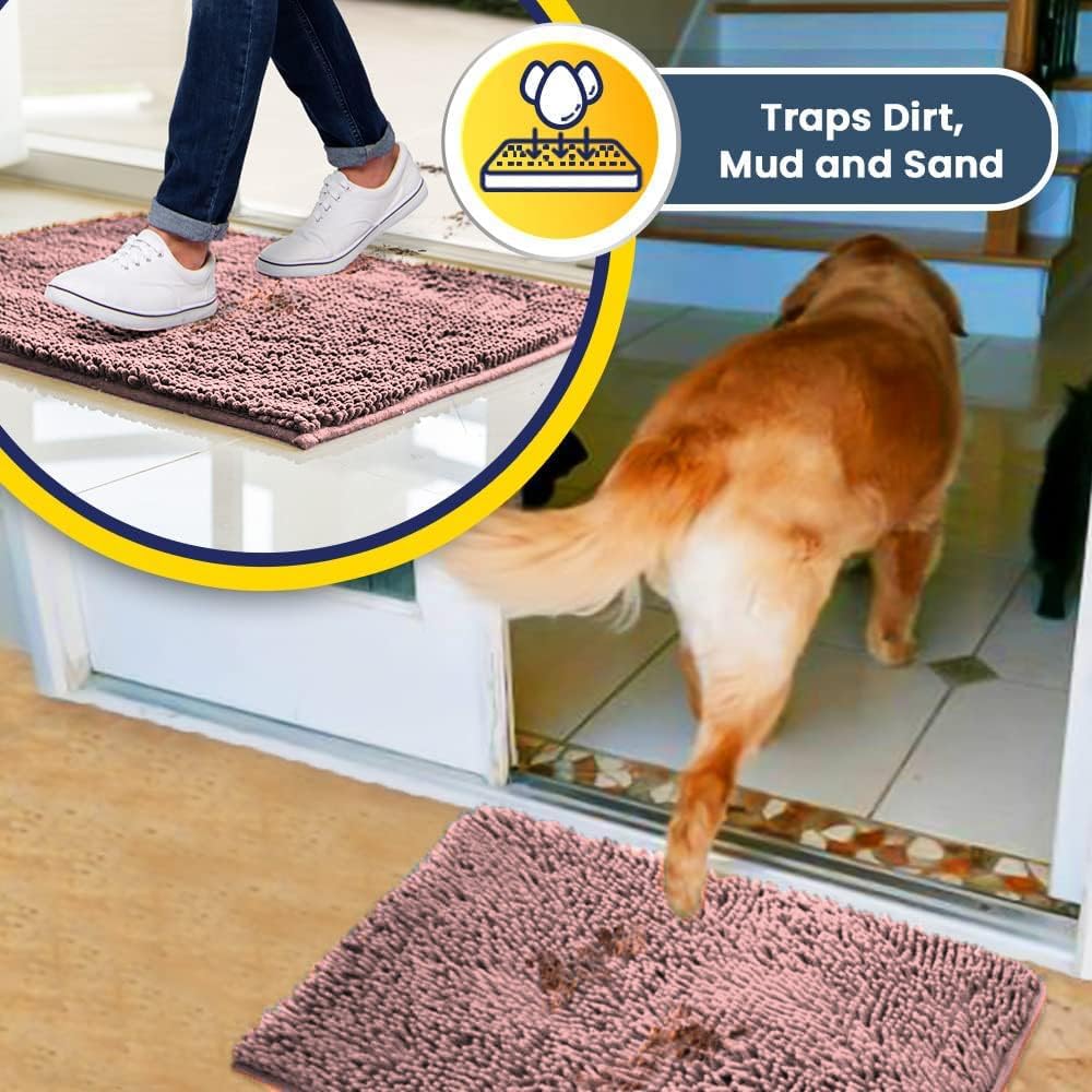 Muddy Mat® Original Dog Door Mat for Muddy Paws, Super Absorbent Microfiber, Non-Slip Washable Pet Rug, Quick Dry Chenille Entryway Carpet, Machine Washable Indoor Outdoor mat, Pink 48"x72"