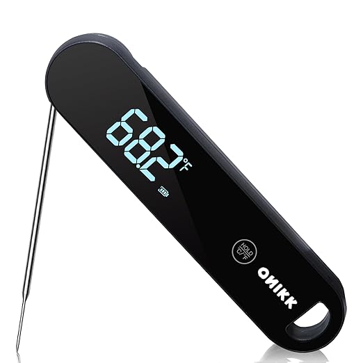 ONIKK Meat Thermometer Digital, 0.6 Sec Instant Read Food Thermometer, ±0.5℉ Accuracy, IPV7 Waterproof, Motion Sensing, for Cooking Grilling, Frying, Steak, Oven, Candy, Outdoor BBQ Accessories