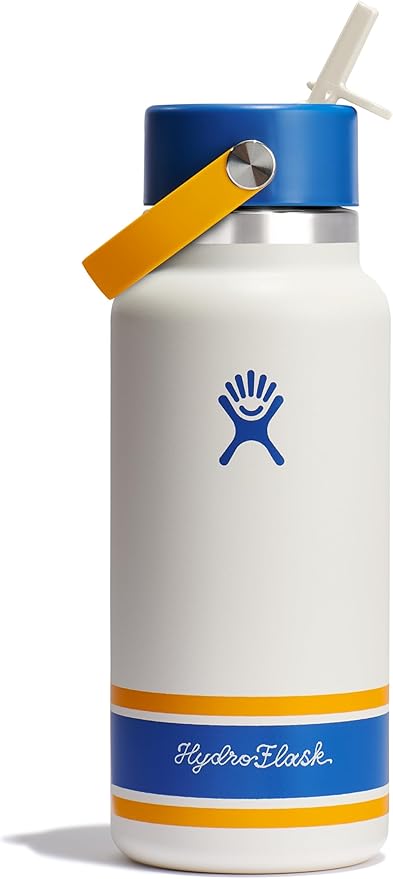 Hydro Flask Water Bottle - Insulated Stainless Steel - Wide Mouth Flex Straw Lid, Non Spill, Leakproof and Refillable in 32 Oz Campus Ivory