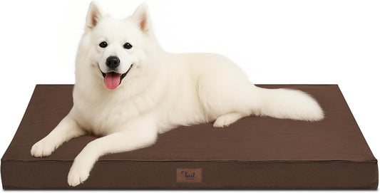 Outdoor Large Dog Bed, Waterproof Dog Bed for Large Dogs, Egg Crate Foam Pet Bed with Removable Washable Oxford Cooling Cover, Brown