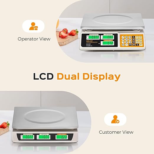Bonvoisin Price Computing Scale 88lb/ 40kg, Commercial Food Weighing Scale 2g Division, Rechargeable Produce Deli Scale with Stainless Steel Plate for Farmer's Markets, Retail Outlets, Butcher Shops