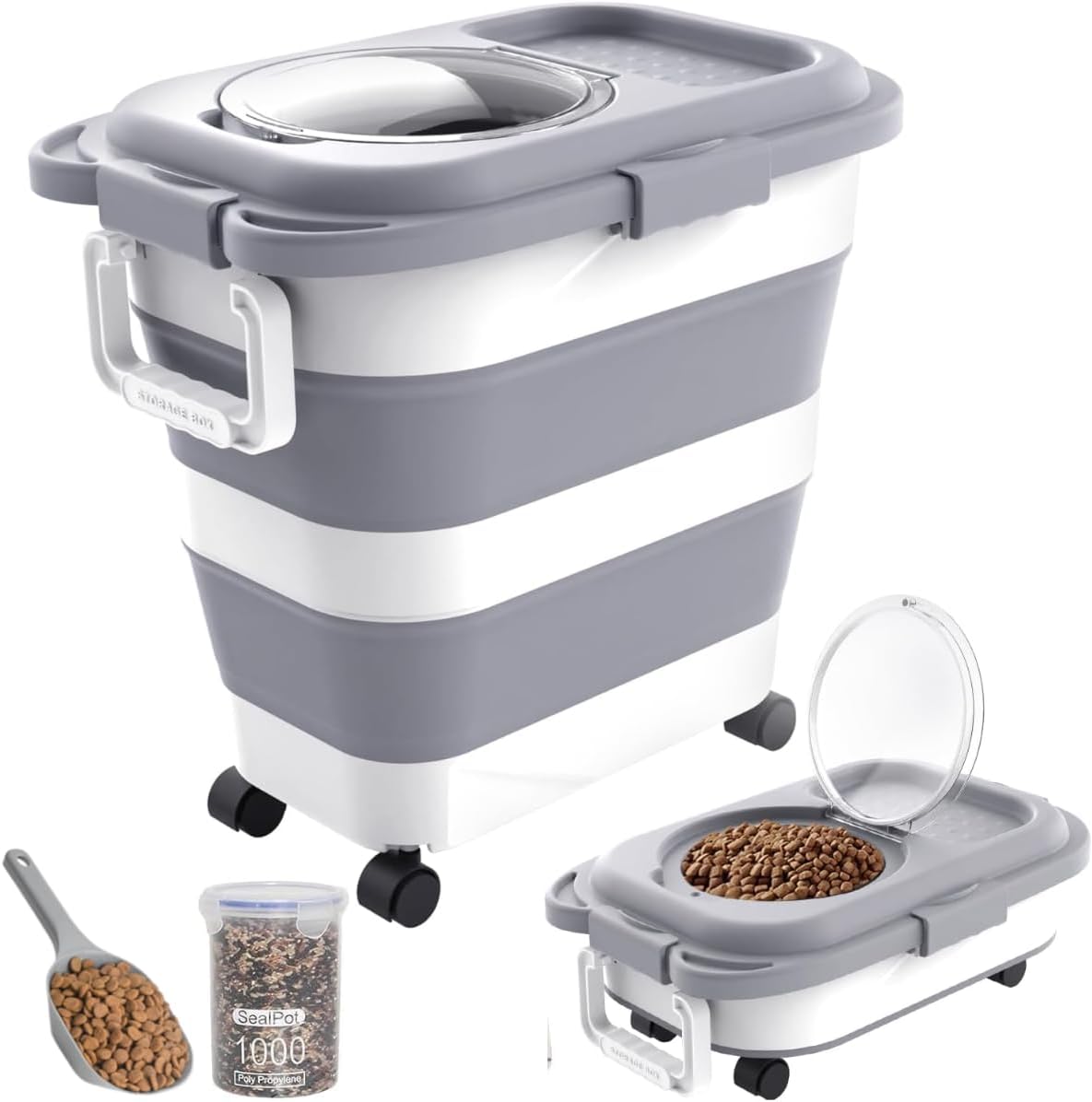 25-28lbs Dog Food Storage Container, Collapsible Dog Food Container, Wheels, Handle, Airtight Pet Food Storage Container, Scoop, Small Dry Container For Dog Cat Bird Food