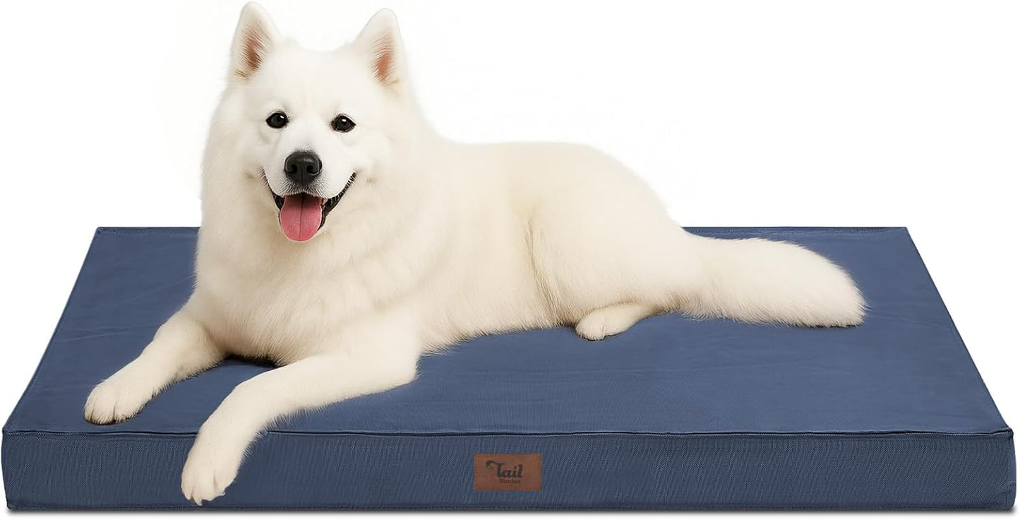 Outdoor Large Dog Bed, Waterproof Dog Bed for Large Dogs, Egg Crate Foam Pet Bed with Removable Washable Oxford Cooling Cover, Navy