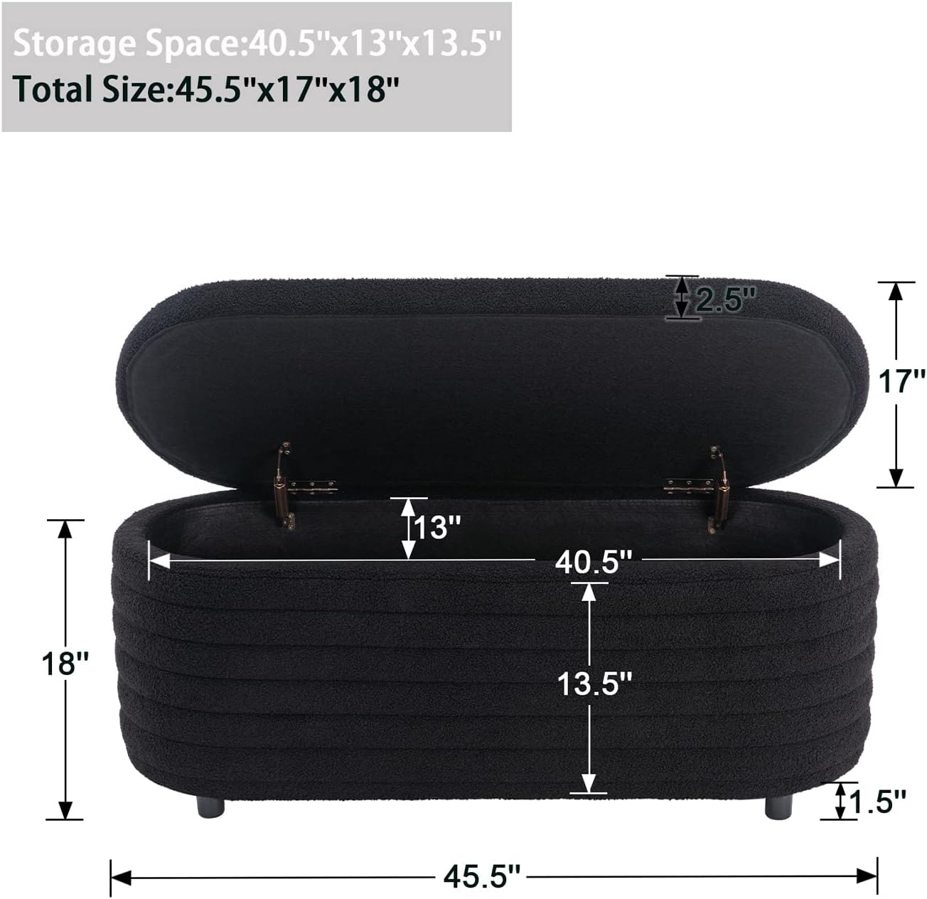 Kmax Storage Bench Faux Fur Entryway Bench Upholstered Ottoman Bench for Bedroom Living Room Hallway, Black