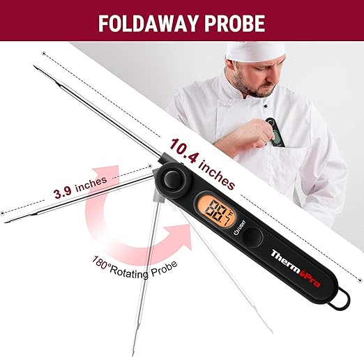 ThermoPro Digital Meat Thermometer with Temperature Indicator, Instant Read Food Thermometer with Probe and Backlight for Oil Deep Fry Smoker BBQ Grill Kitchen Candy