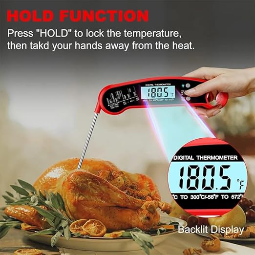 Digital Meat Thermometer | Instant Read, Waterproof | Magnetic Probe, Backlit Display | for Grill, BBQ, Cooking, Steak, Chicken, Burgers