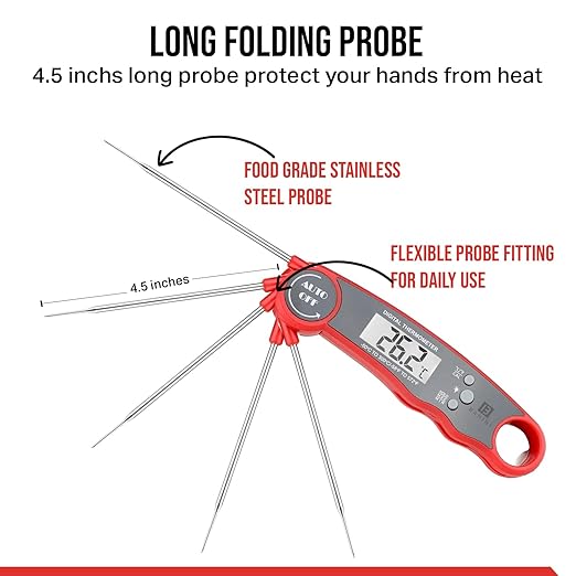 Meat Thermometer Digital, Instant Read Food Thermometer for Cooking, Grilling and Air Fryer, Kitchen Gadgets and BBQ Accessories, Digital Probe Thermometer for Grill, Griddle and More