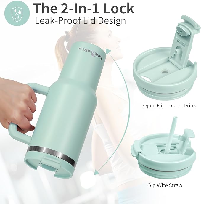 40oz Tumbler with Handle,Double Wall Vacuum Reusable Stainless Steel Insulated Water Bottle,With Leak Proof lid and Straw for Iced or Cold Beverages (Blue Haze)