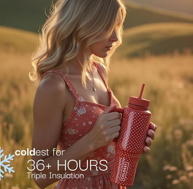 Coldest Tumbler with Handle and Straw, 100% Spill Proof Tumbler with Straw (3 Lids), Stainless Steel Insulated Leakproof Tumblers for Women Men, Cup Holder Friendly, 46 oz (Red Dragon)