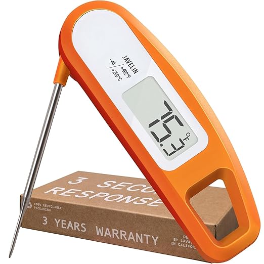 Lavatools Javelin® Ultra-Fast 3-Second Digital Instant Read Meat Thermometer for Grill and Cooking, 2.75" Probe, Compact Foldable Design, Large Display, IP65 Water Resistant, NSF Certified – Tangerine