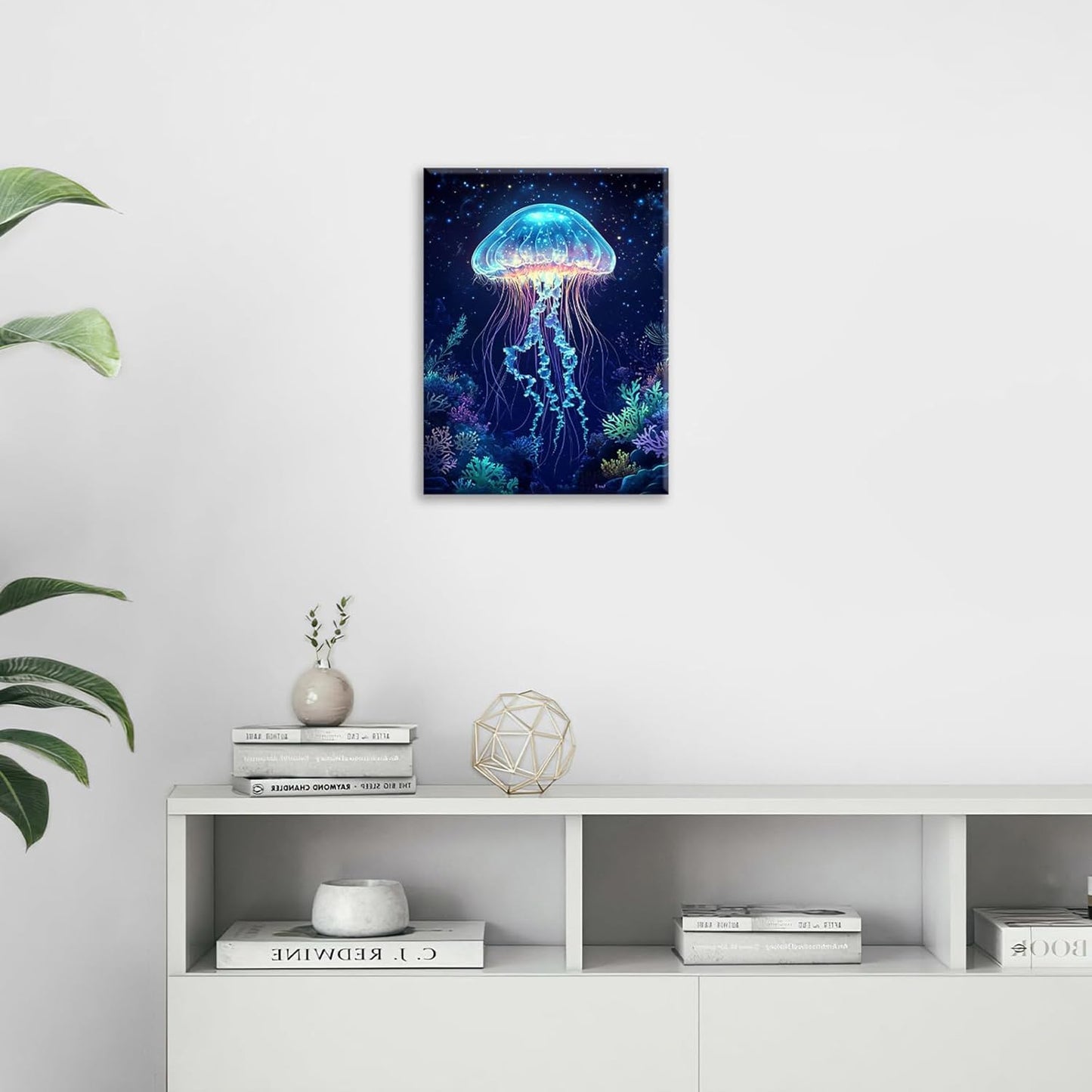 Ocean Jellyfish Wall Art Canvas Coral Fish Wall Decor Prints Framed Painting Underwater Pictures Gifts Artwork for Bathroom Living Dining 16"x20"