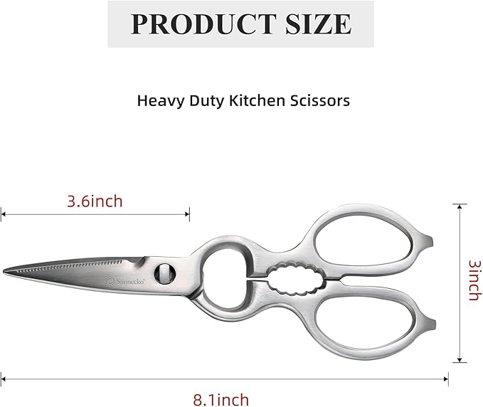 Sunnecko Heavy Duty Kitchen Scissors - Stainless Steel Kitchen Shears, Ultra Sharp Micro Serrated Poultry Shears, Cooking Scissors for Meat, Dishwasher Safe