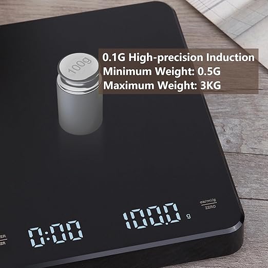 Digital Coffee Scale with Timer, Precision Espresso Scale, Rechargeable Pour Over Scale with Tare Function, Backlit Display for Barista & Home Brewing Milliliter and Grams, Maximum Weight 6.6lb