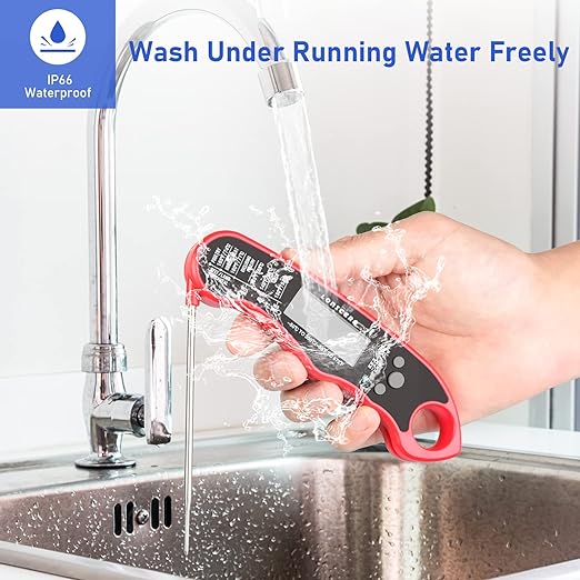 Lonicera Meat Thermometer Digital for Cooking Food. Waterproof & Instant Read for Kitchen Baking, BBQ. with Foldable Probe, Backlight & Calibration (Red)