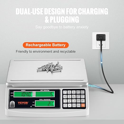 VEVOR Industrial Counting Scale, 15 kg x 0.5 g, Digital Scale for Parts and Coins, g/kg/lb Units, Electronic Gram Scale Inventory Counting Scale Kitchen Jewelry Scale with RS232 Port and 3 LCD Screens
